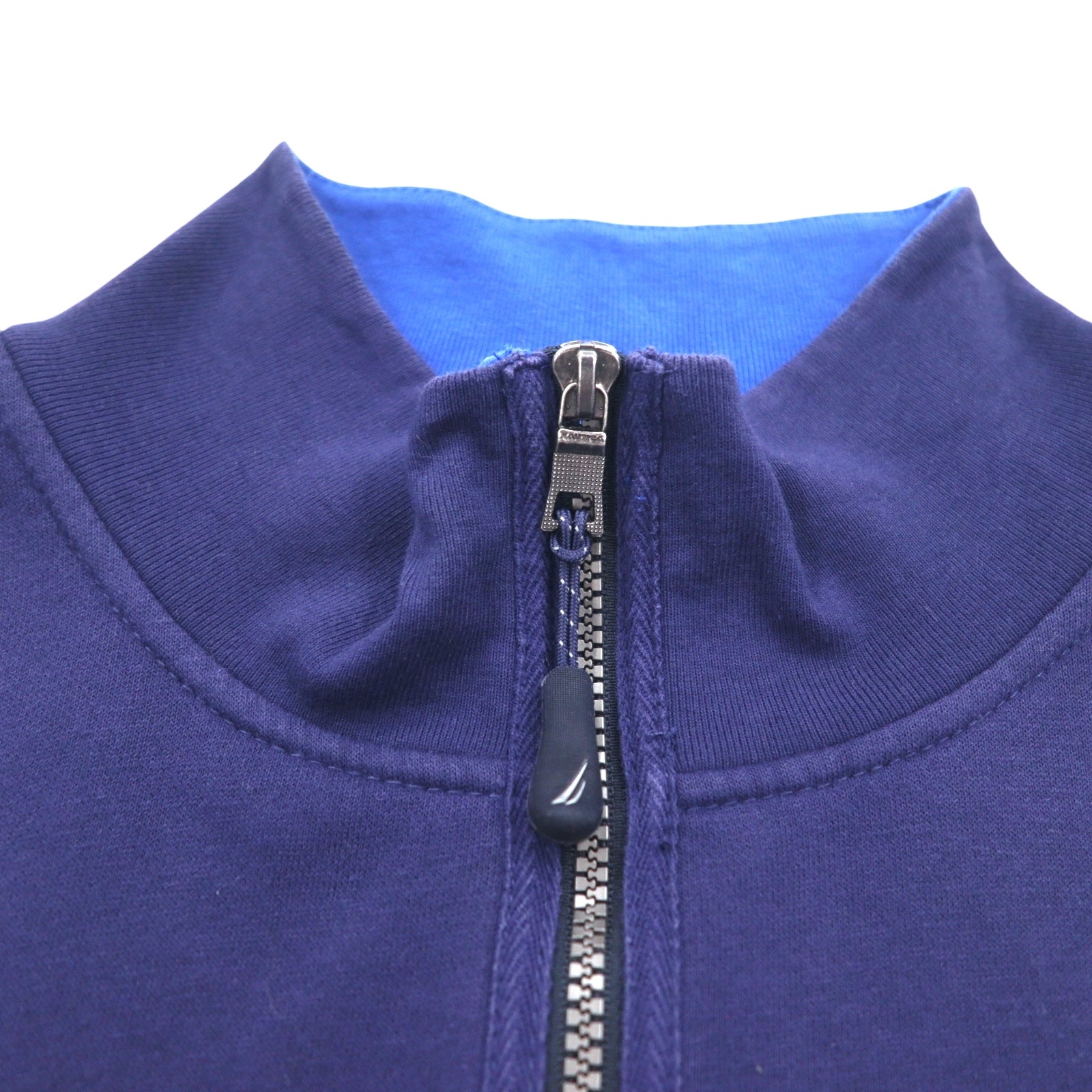 NAUTICA Felpa mezza zip XXL blu navy bicolore con interno felpato e logo ricamato