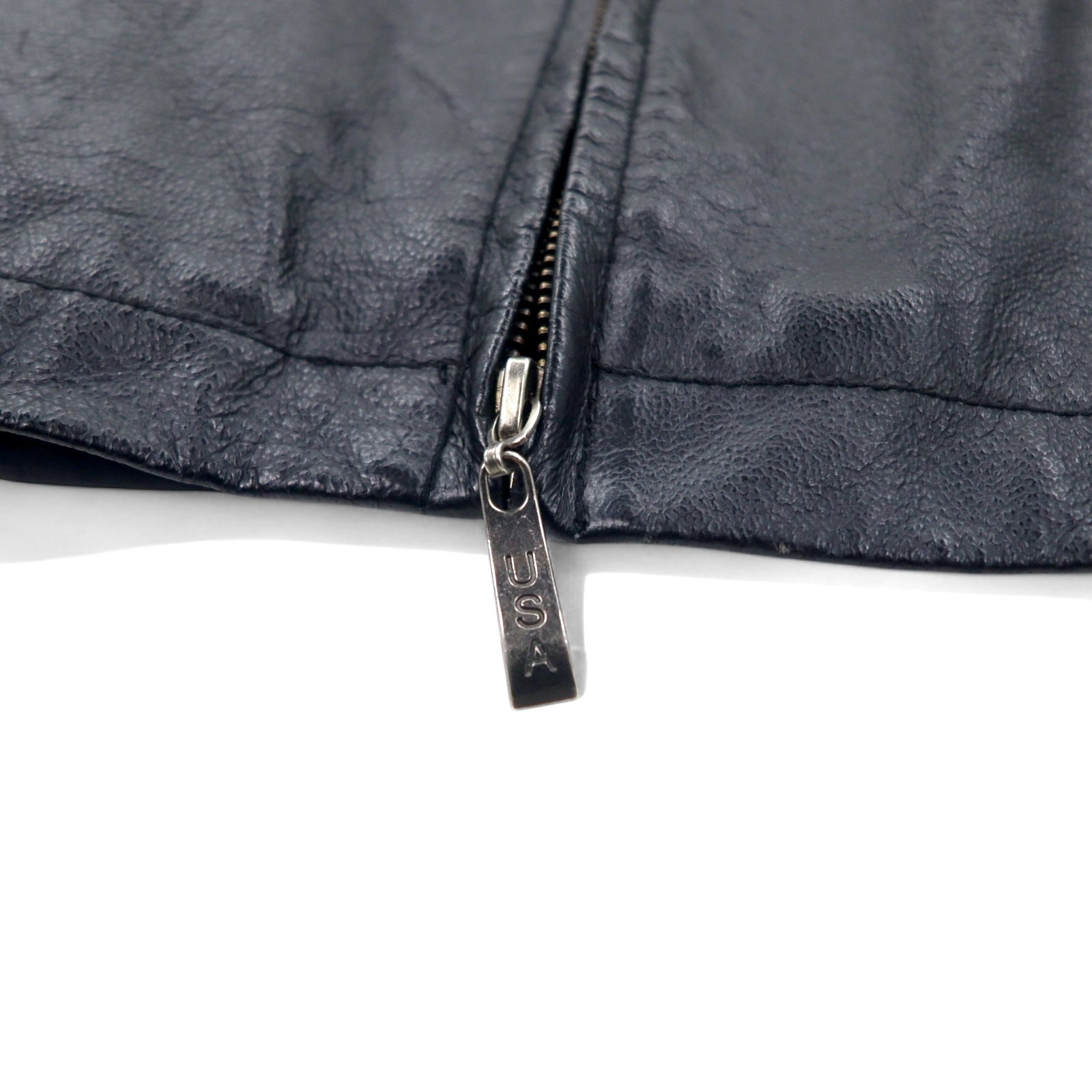 U.S.A. LEATHER 90年代 レザージャケット XL ブラック ライナー着脱式 entec US企業 刺繍 ジップアップ