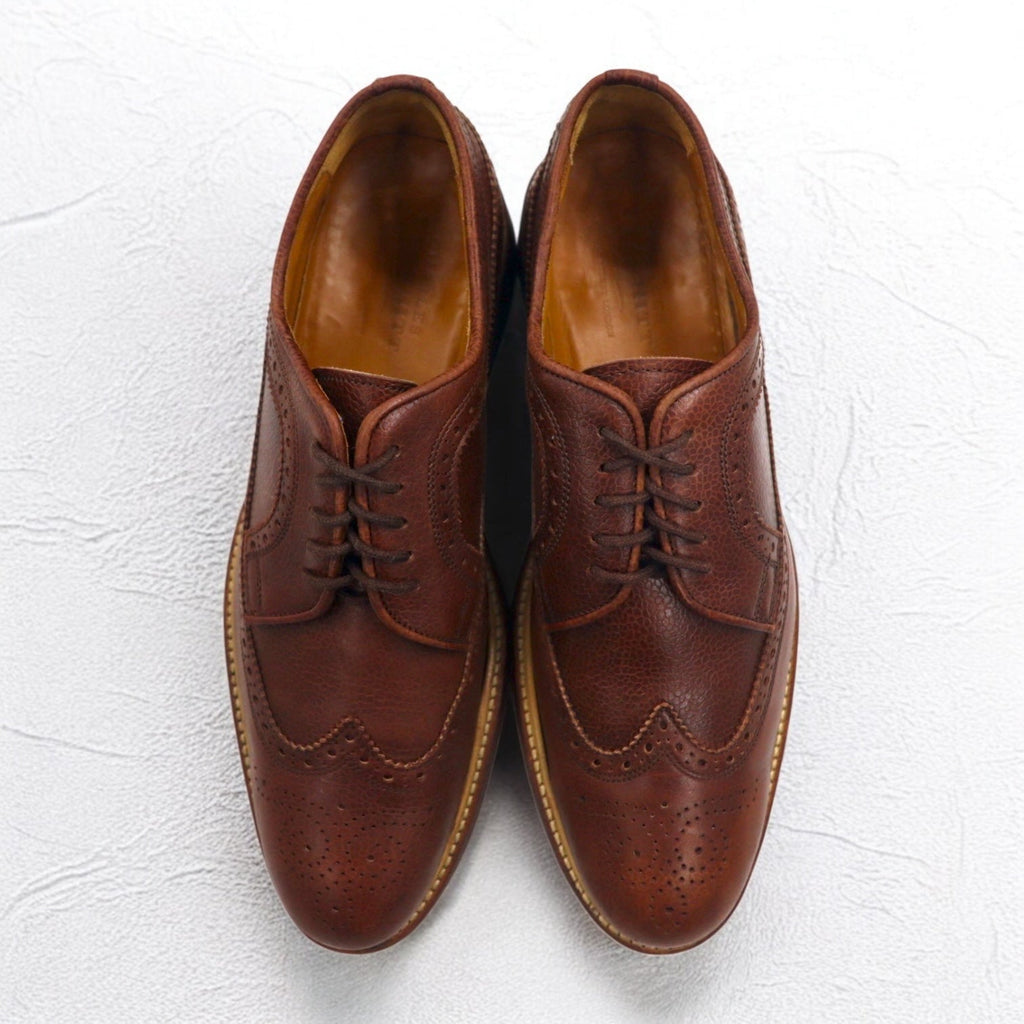 CHARLES TYRWHITT Scarpe da campagna Wingtip Full Brogue in pelle marrone martellata, misura 28,5 cm (UK 9.5), made in UK, MDO65BRN