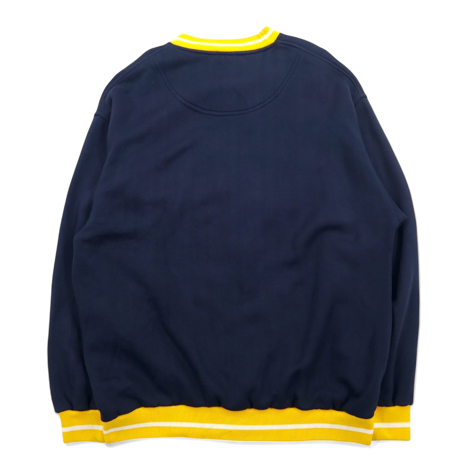 Anni '90 PJ MARK Felpa a coste girocollo L Blu navy Giallo Acrilico College MICHIGAN