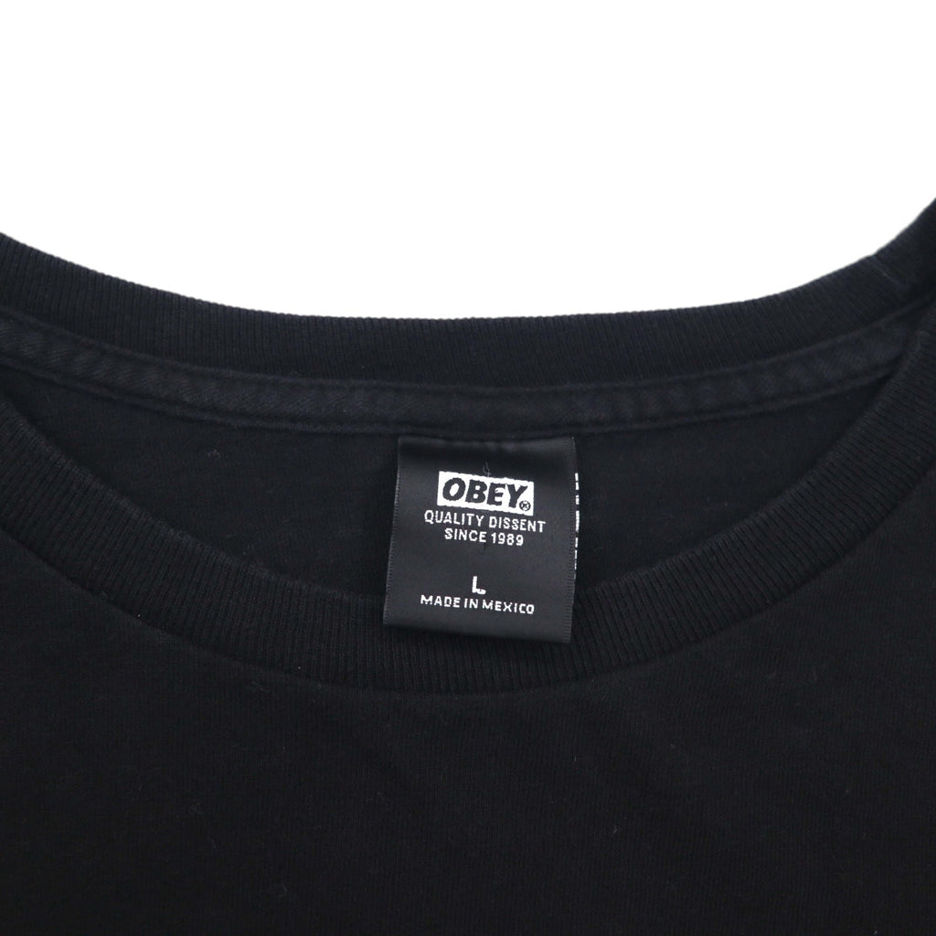 OBEY ファイヤーパターン ロンT ロングスリーブ Tシャツ L ブラック 袖プリント メキシコ戦