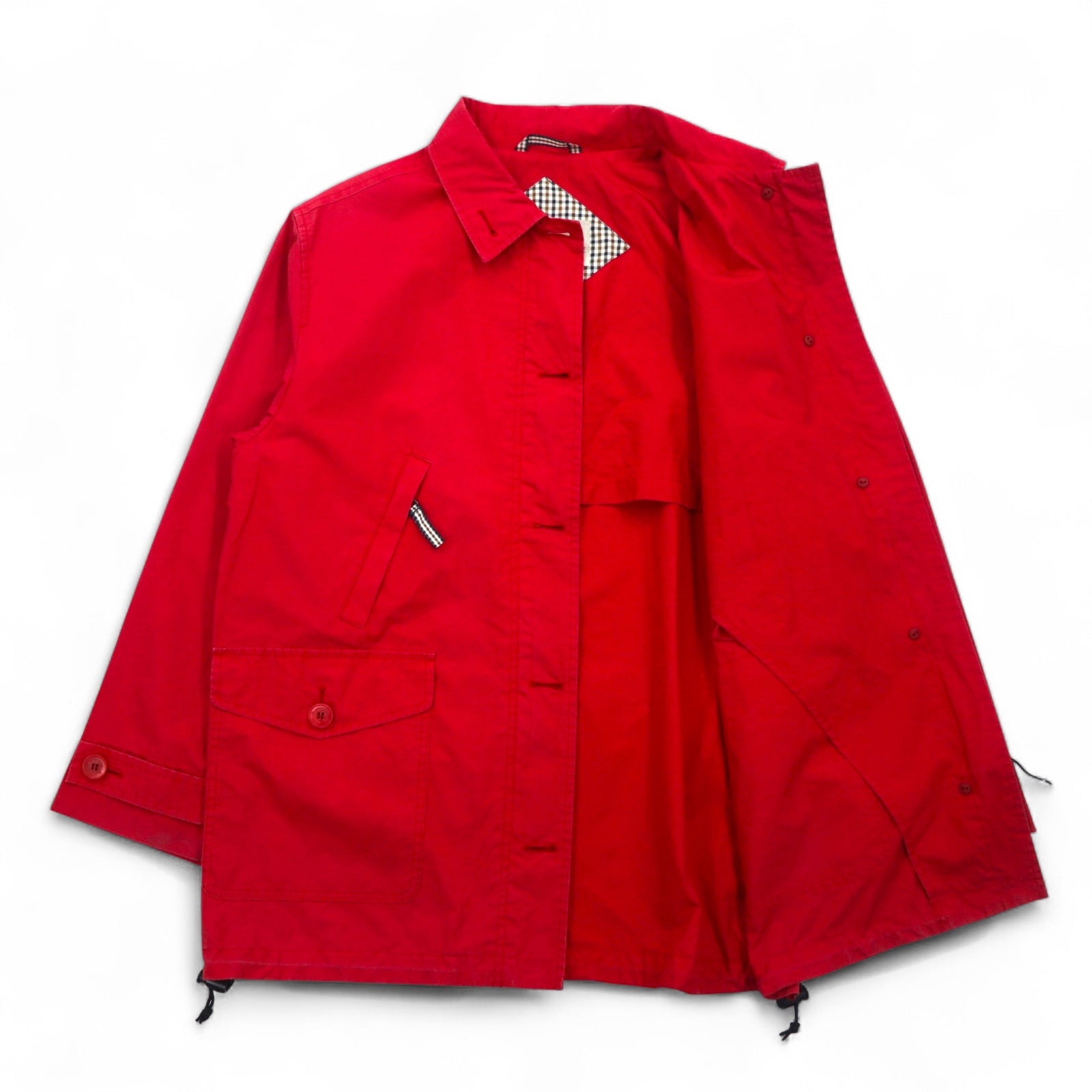 Aquascutum Cappotto a mantella monopetto utility M rosso con doppia zip e coulisse made in Japan