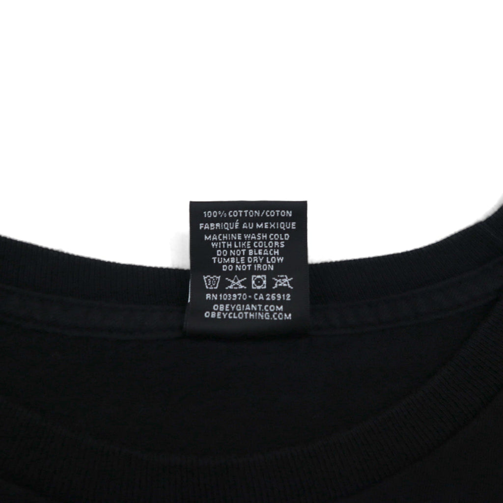 OBEY ファイヤーパターン ロンT ロングスリーブ Tシャツ L ブラック 袖プリント メキシコ戦