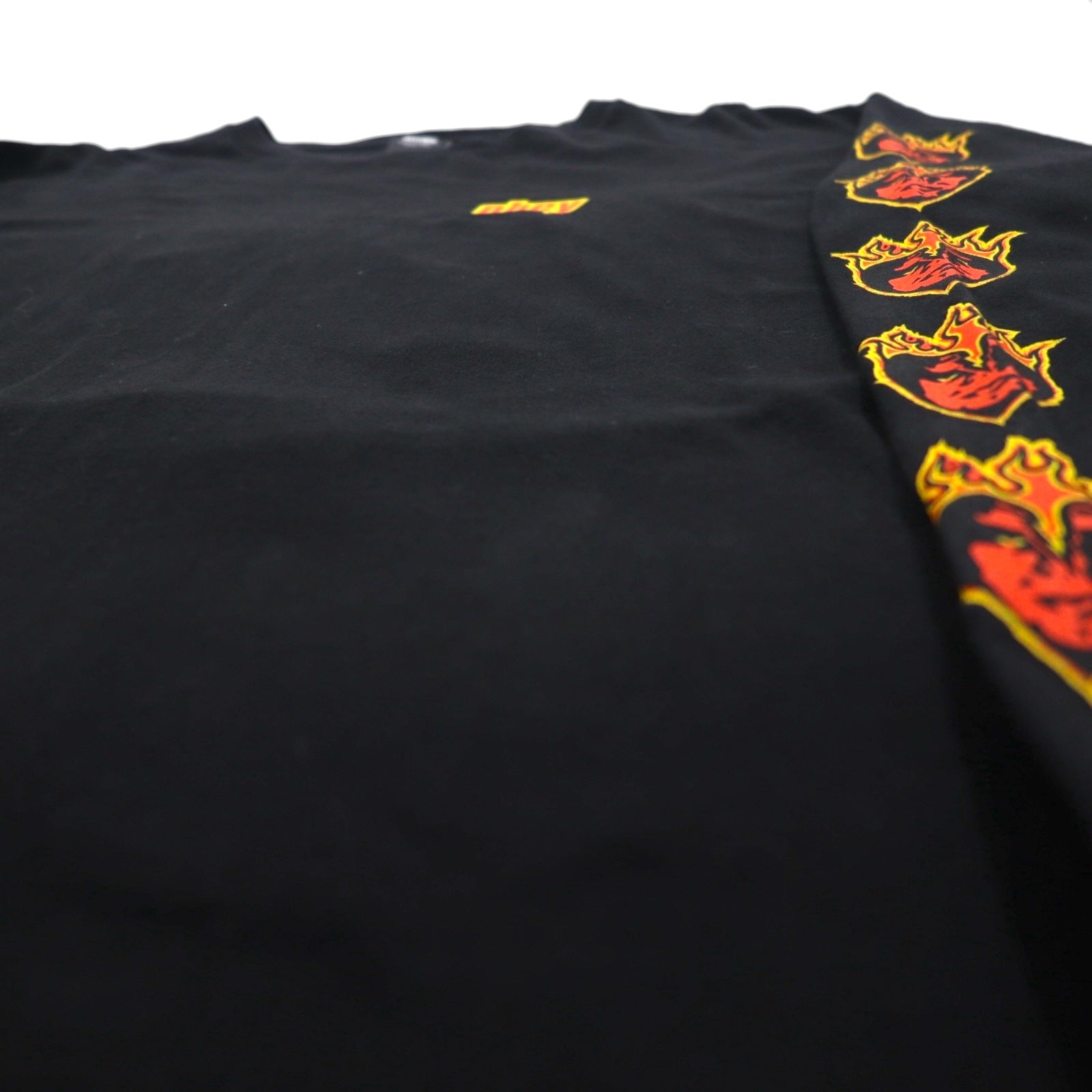 OBEY ファイヤーパターン ロンT ロングスリーブ Tシャツ L ブラック 袖プリント メキシコ戦