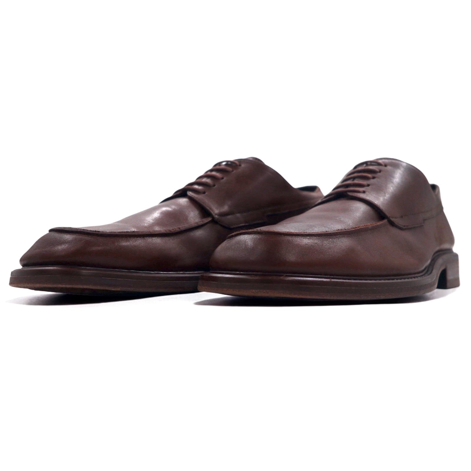 L.Lambetazzi Scarpe Derby U-Tip da uomo in pelle marrone, 27 cm, Made in Italy
