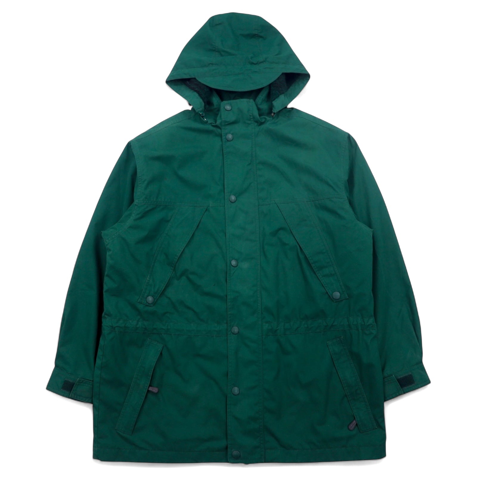 Eddie Bauer Anni '90 65/35 Croce Mountain Parka L Verde Poliestere Cotone Fodera in pile Coulisse Doppia cerniera