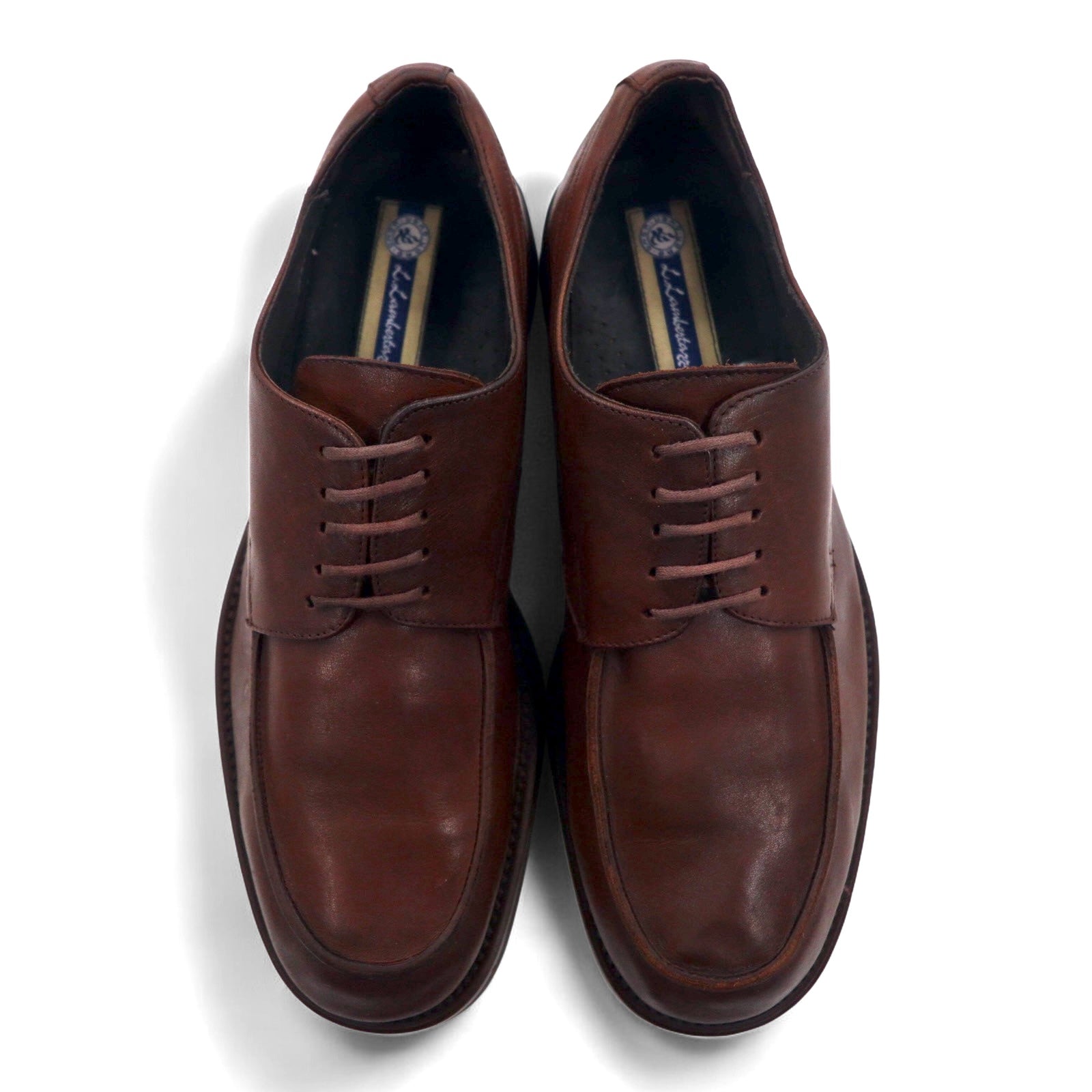 L.Lambetazzi Scarpe Derby U-Tip da uomo in pelle marrone, 27 cm, Made in Italy