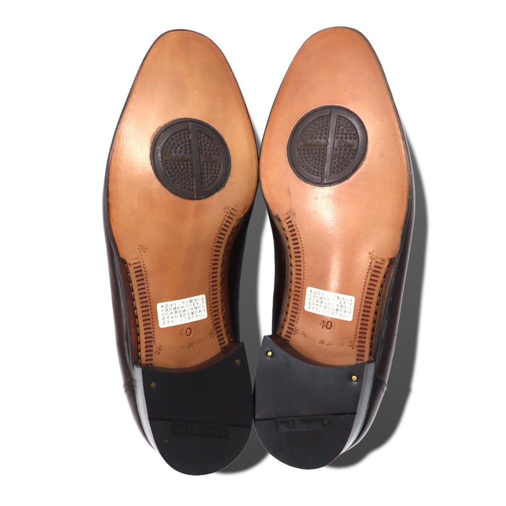 Christian Dior MONSIEUR Mocassini con morsetto vintage 25cm Marroni Pelle Lavorazione Blake Made in Japan Nuovo