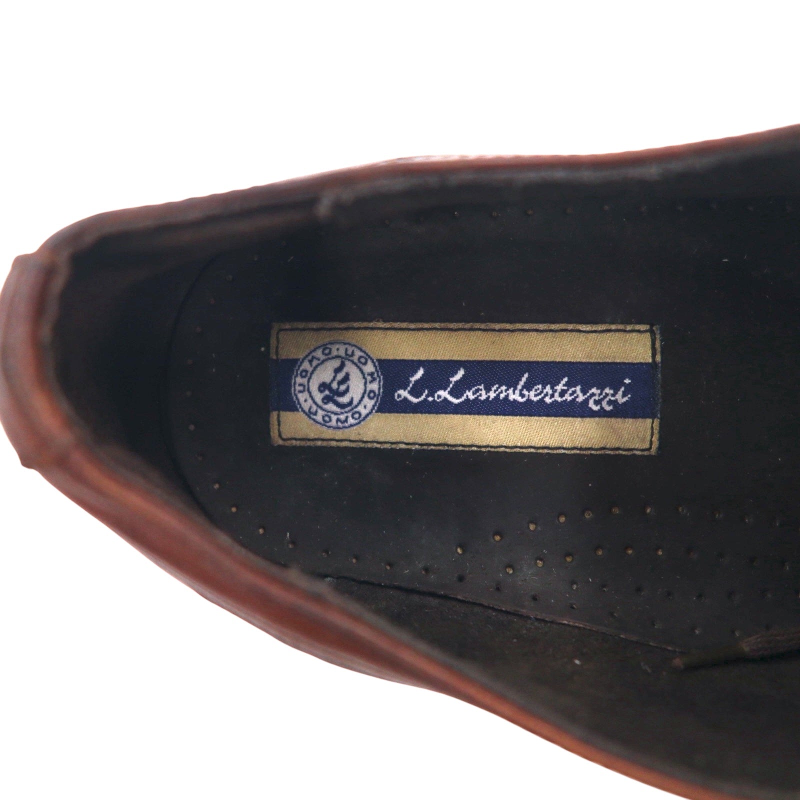 L.Lambetazzi Scarpe Derby U-Tip da uomo in pelle marrone, 27 cm, Made in Italy