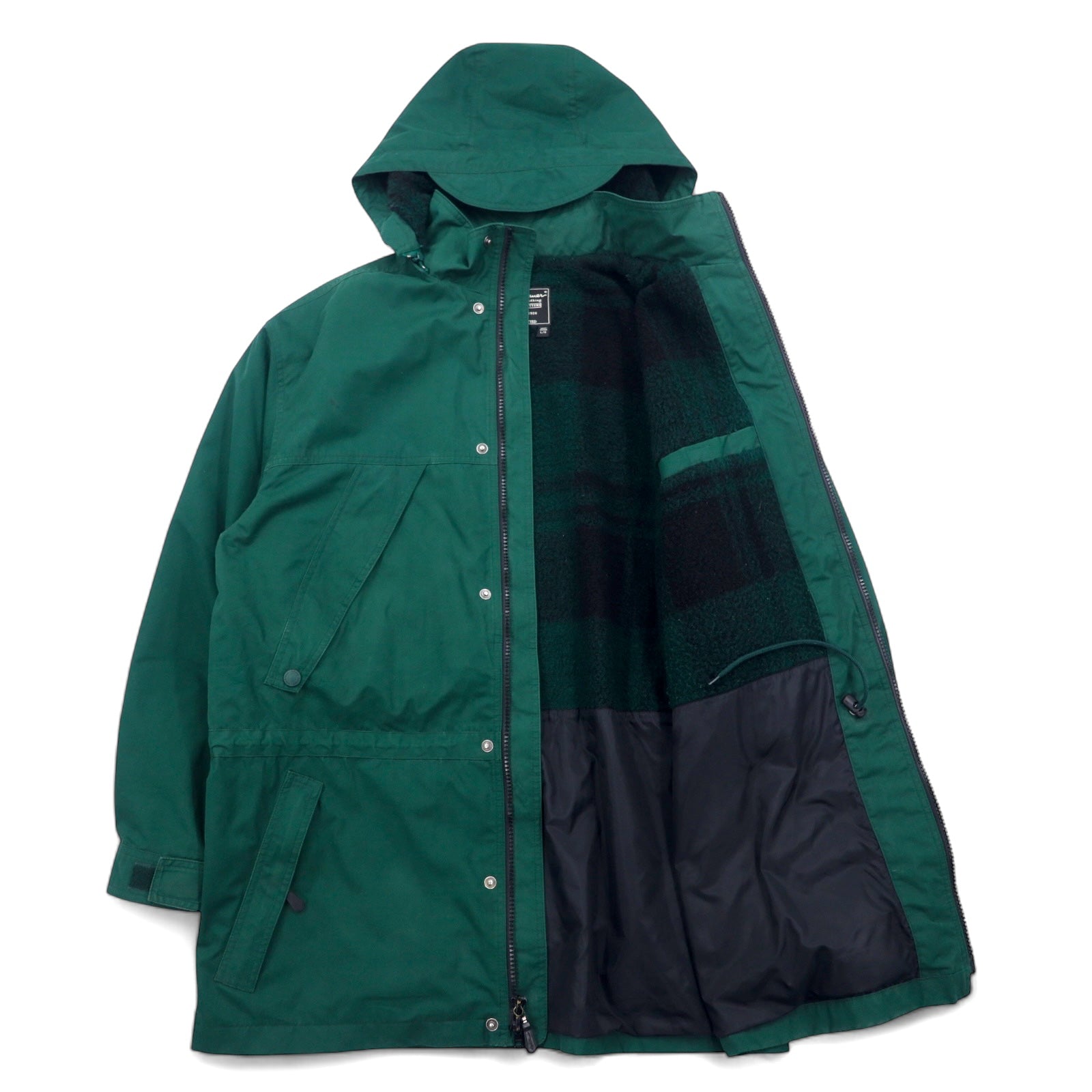 Eddie Bauer Anni '90 65/35 Croce Mountain Parka L Verde Poliestere Cotone Fodera in pile Coulisse Doppia cerniera