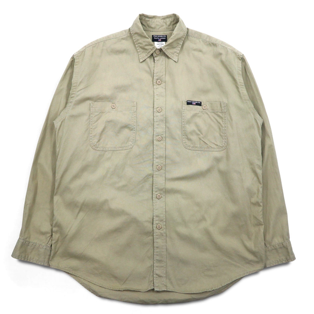 POLO JEANS CO. RALPH LAUREN anni '90 camicia da lavoro in twill Signature L beige taschino sul petto