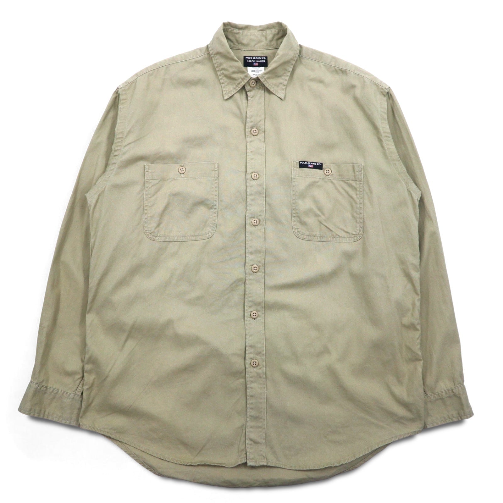 POLO JEANS CO. RALPH LAUREN anni '90 camicia da lavoro in twill Signature L beige taschino sul petto