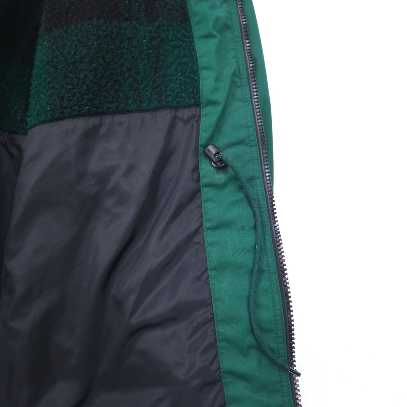 Eddie Bauer Anni '90 65/35 Croce Mountain Parka L Verde Poliestere Cotone Fodera in pile Coulisse Doppia cerniera