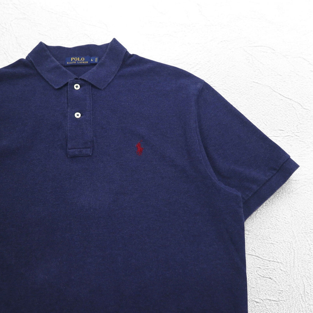 POLO RALPH LAUREN ポロシャツ L ネイビー コットン 鹿の子 スモールポニー刺繍