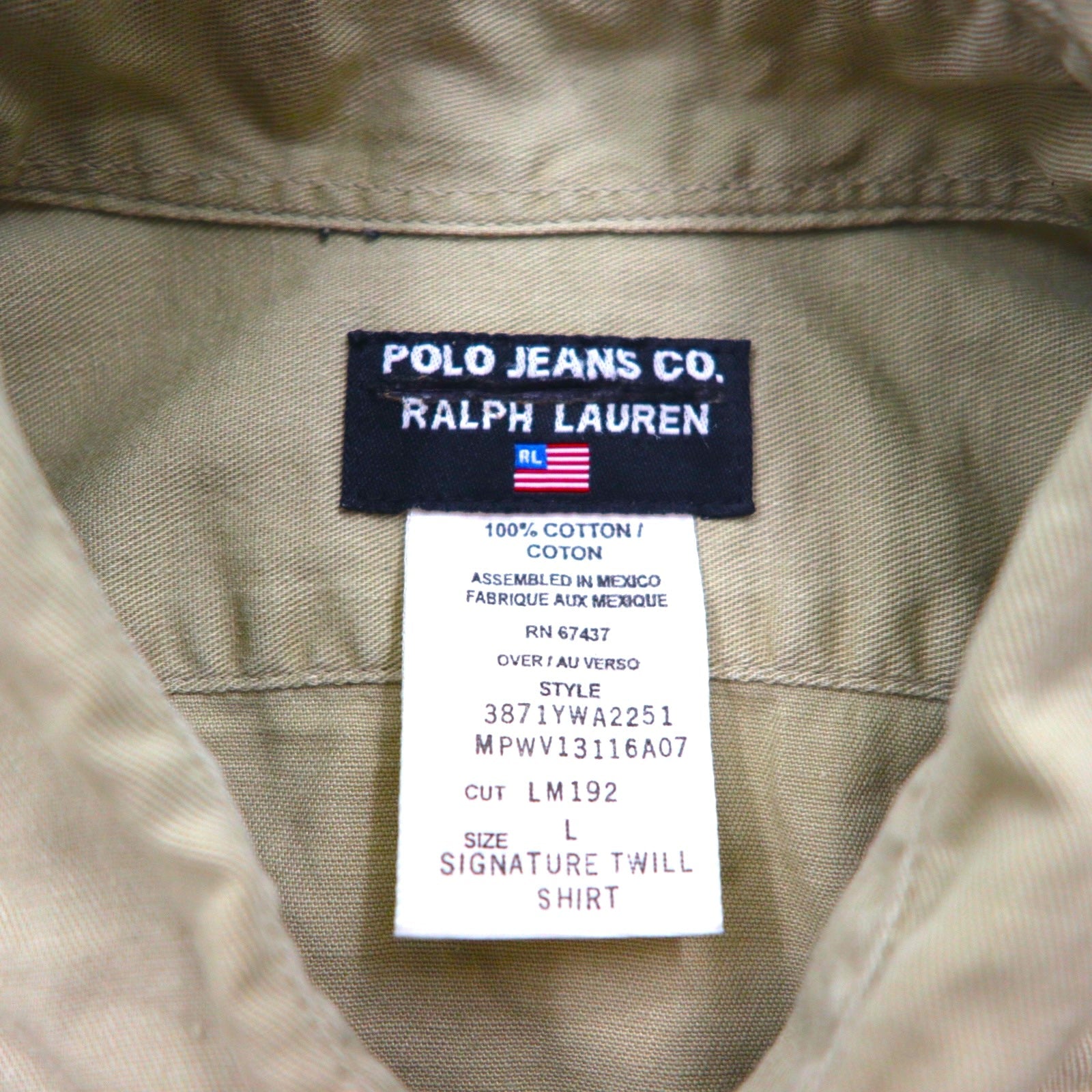 POLO JEANS CO. RALPH LAUREN anni '90 camicia da lavoro in twill Signature L beige taschino sul petto