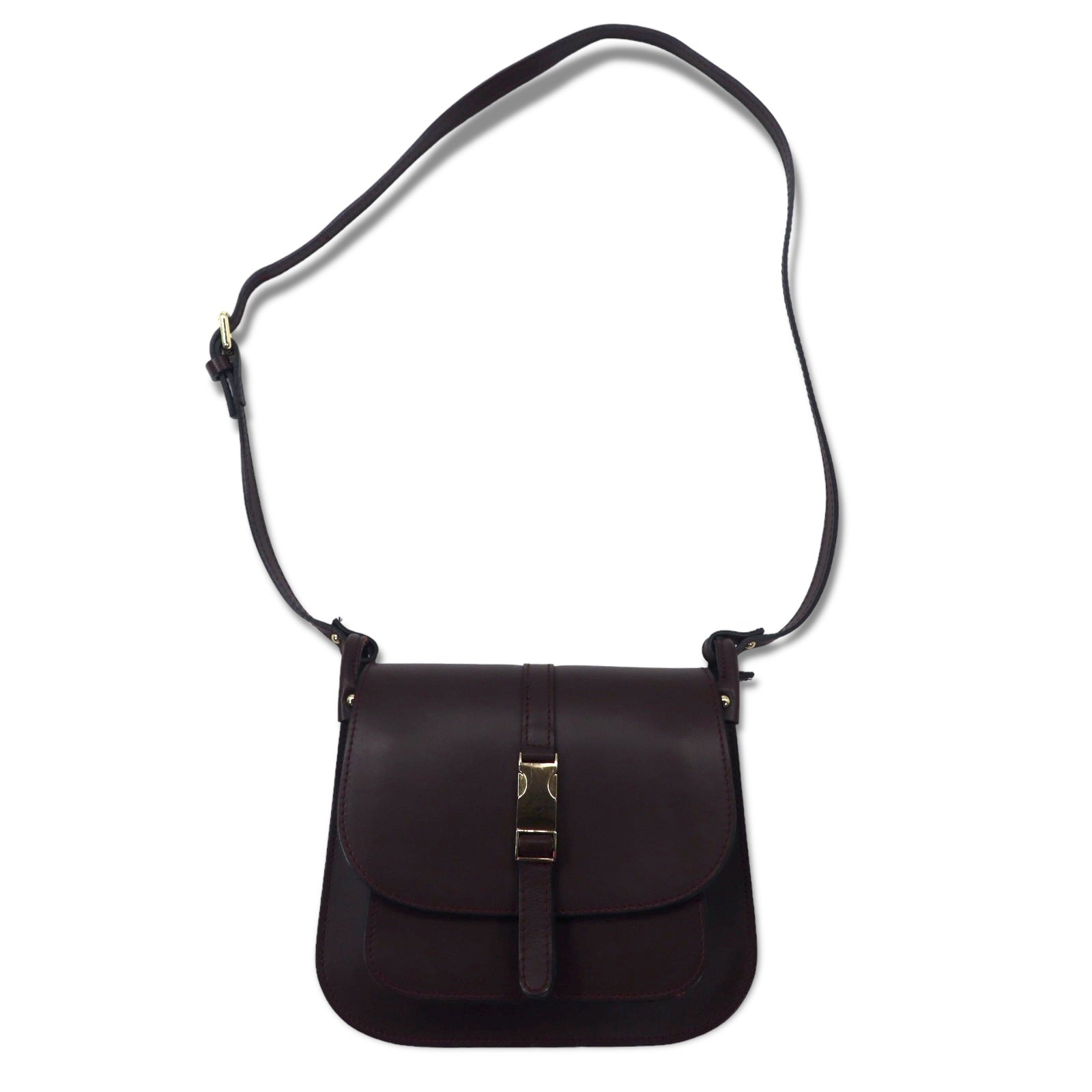 MARCO BIANCHINI Borsa a tracolla in metallo color oro, Made in Italy, pelle bordeaux