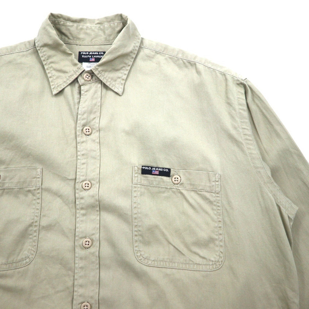 POLO JEANS CO. RALPH LAUREN anni '90 camicia da lavoro in twill Signature L beige taschino sul petto