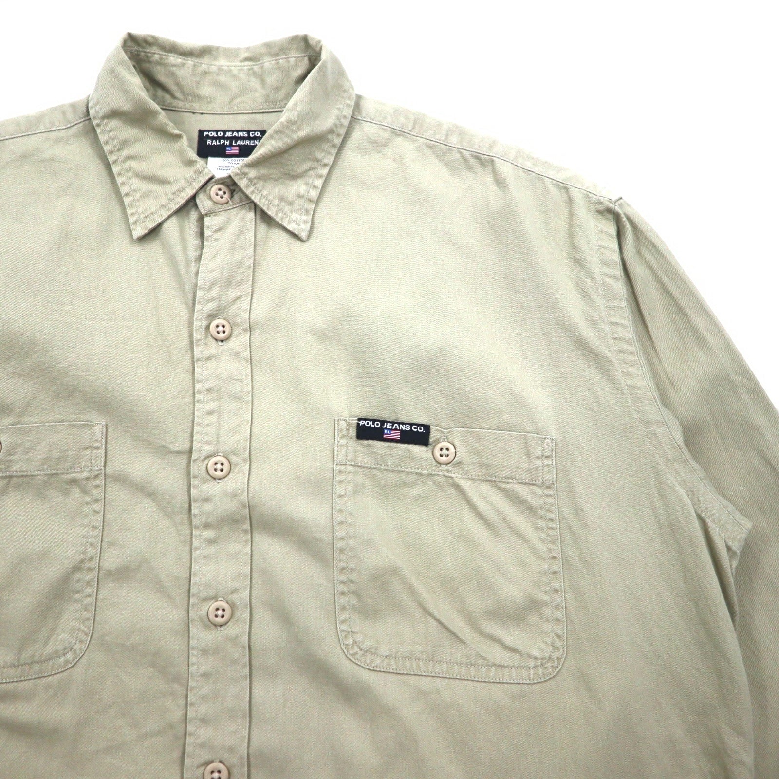 POLO JEANS CO. RALPH LAUREN anni '90 camicia da lavoro in twill Signature L beige taschino sul petto
