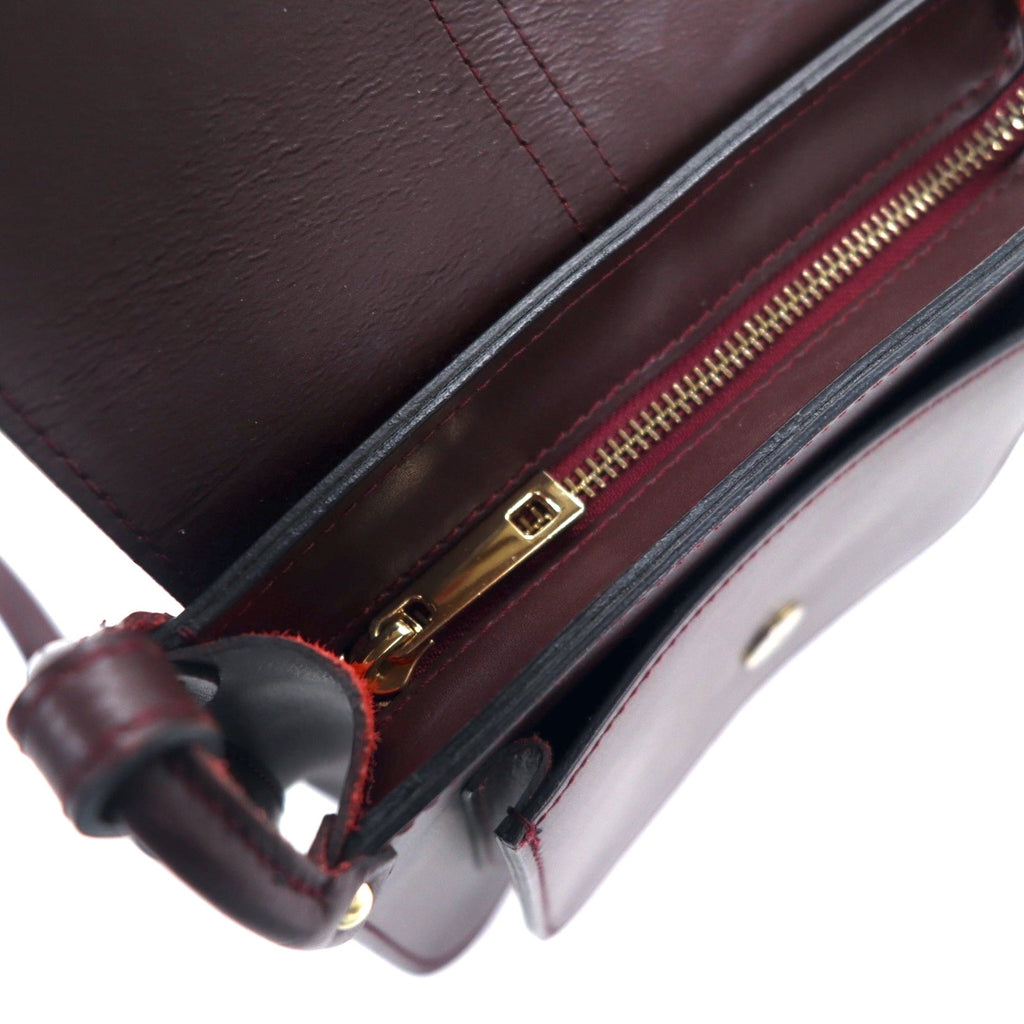MARCO BIANCHINI Borsa a tracolla in metallo color oro, Made in Italy, pelle bordeaux