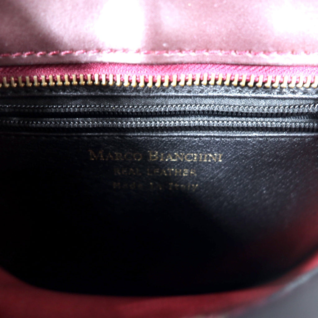 MARCO BIANCHINI Borsa a tracolla in metallo color oro, Made in Italy, pelle bordeaux