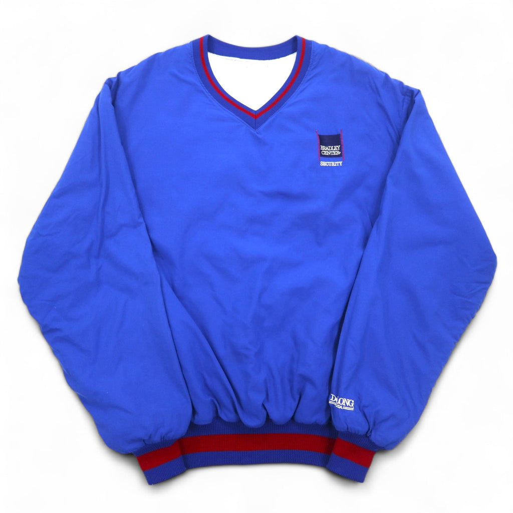 Giacca a vento DeLONG anni '90, fabbricata negli USA, con rifiniture a costine, pullover, in nylon, taglia XL, blu, BRADLEY CENTER