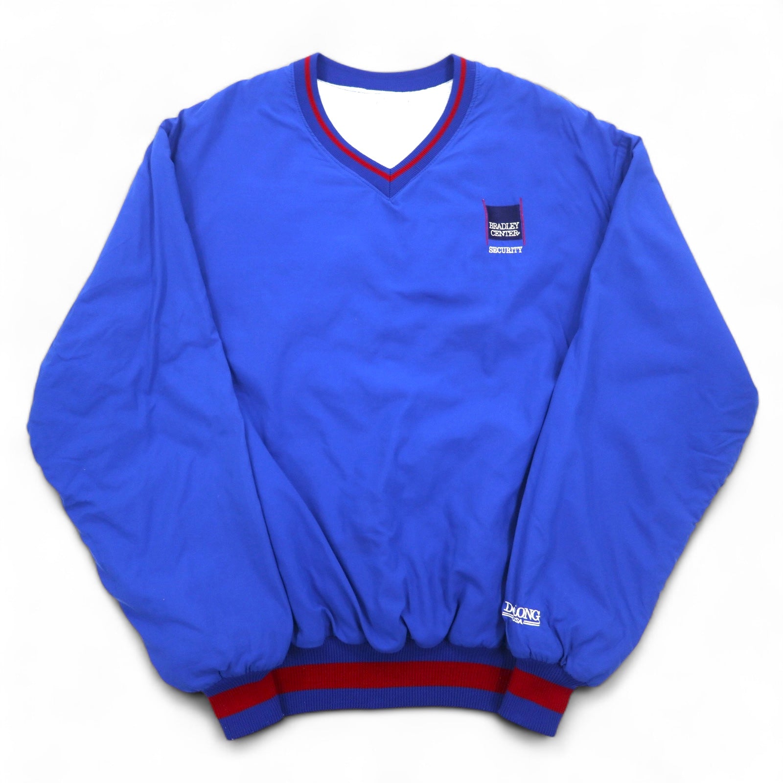 Giacca a vento DeLONG anni '90, fabbricata negli USA, con rifiniture a costine, pullover, in nylon, taglia XL, blu, BRADLEY CENTER