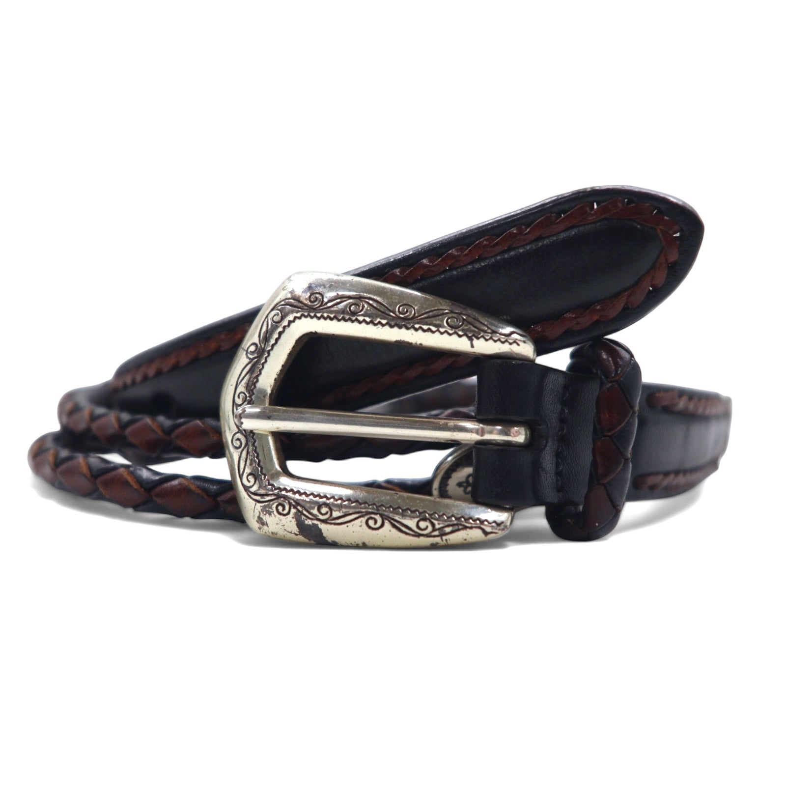 BRIGHTON Cintura in pelle con concho intrecciato argento nera L/34 in pelle, intrecciata 97010