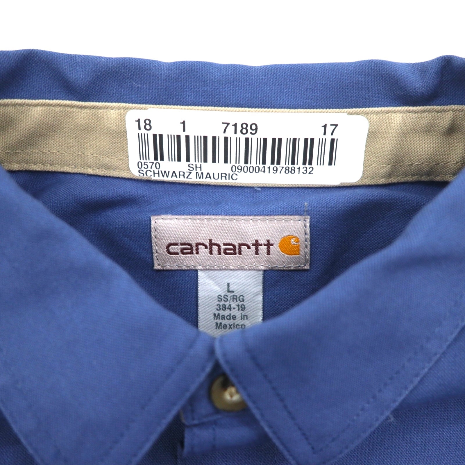 Carhartt camicia da lavoro a maniche corte taglia L, blu navy, cotone, taschino sul petto, ricamo aziendale americano TIMBER 384-19, made in Messico