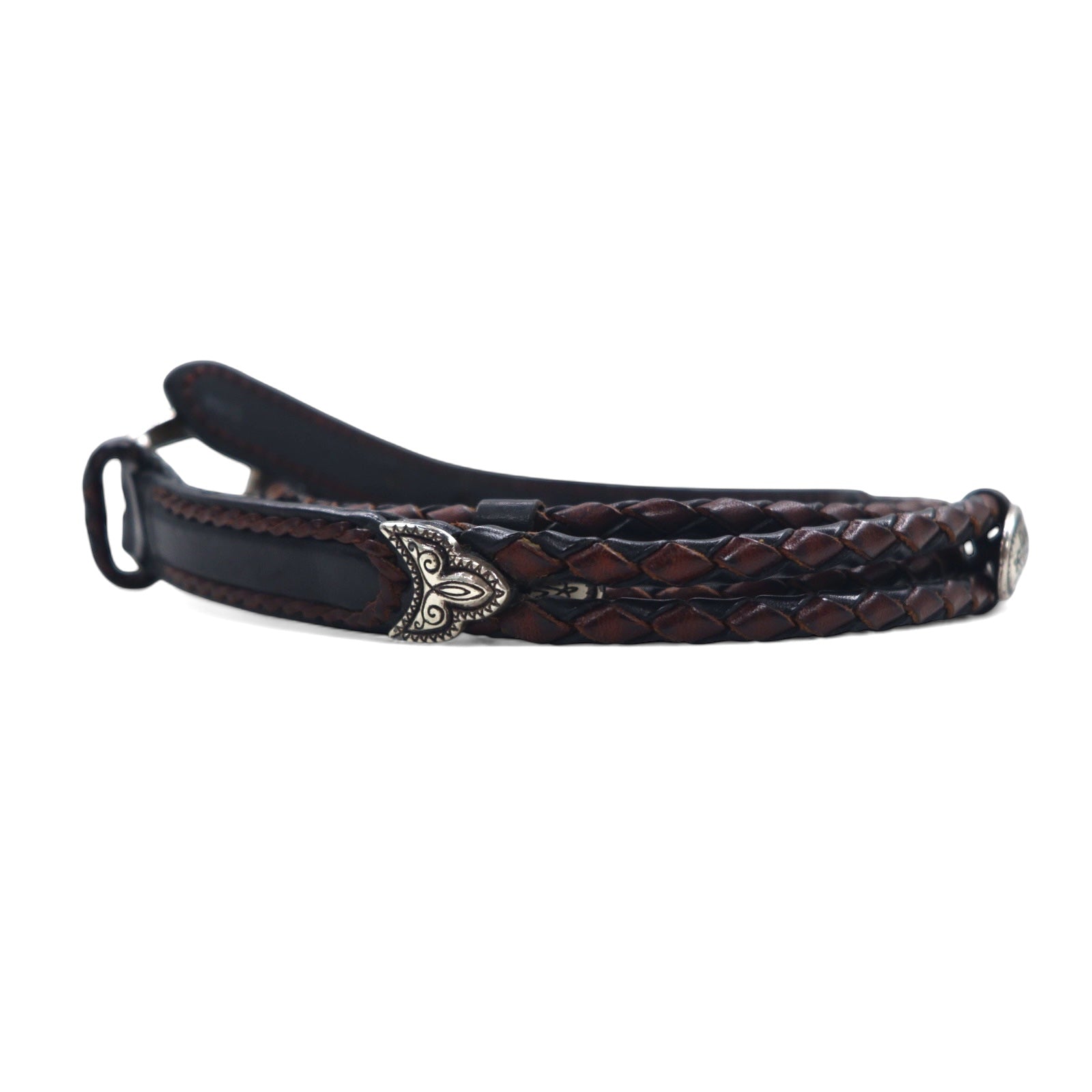 BRIGHTON Cintura in pelle con concho intrecciato argento nera L/34 in pelle, intrecciata 97010