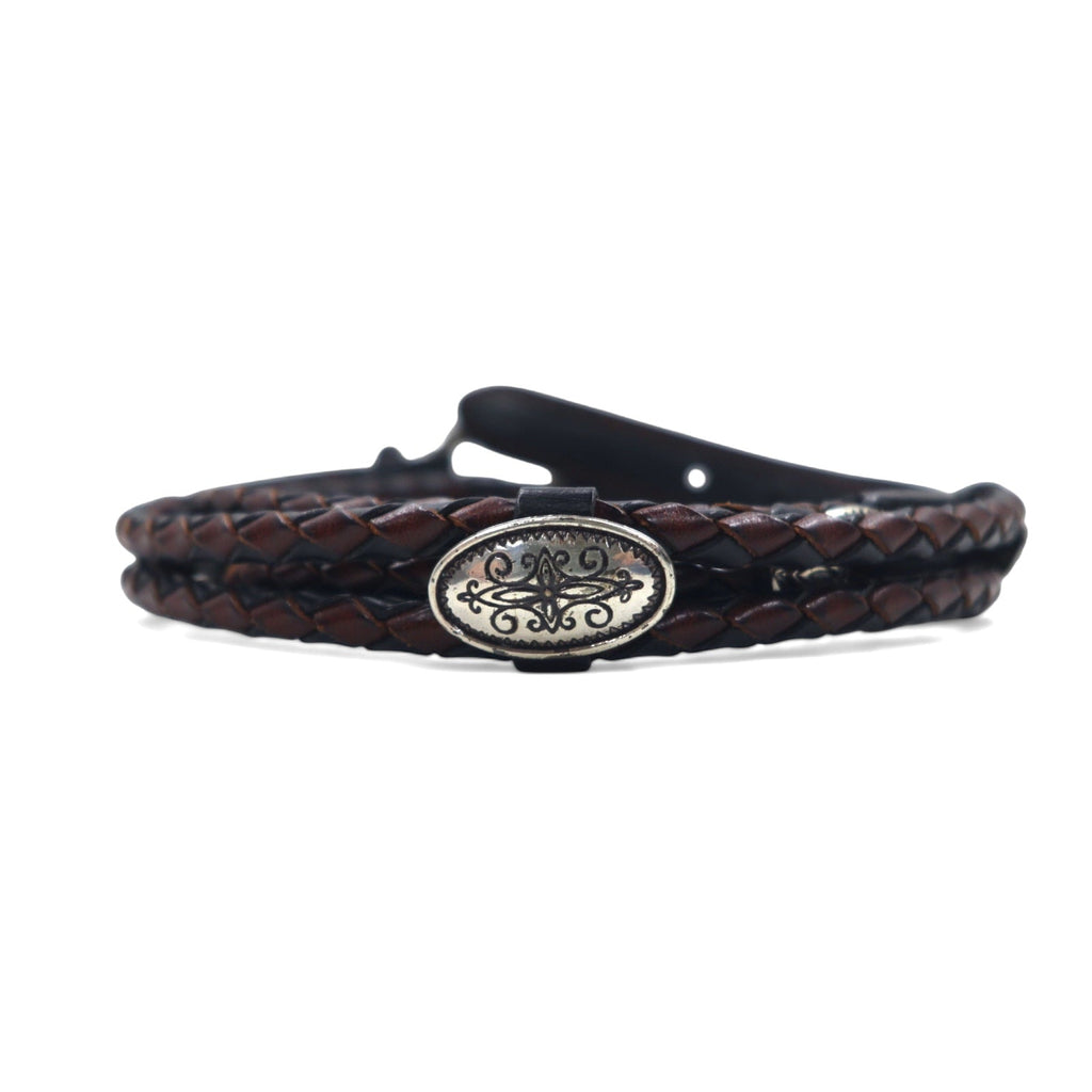 BRIGHTON Cintura in pelle con concho intrecciato argento nera L/34 in pelle, intrecciata 97010