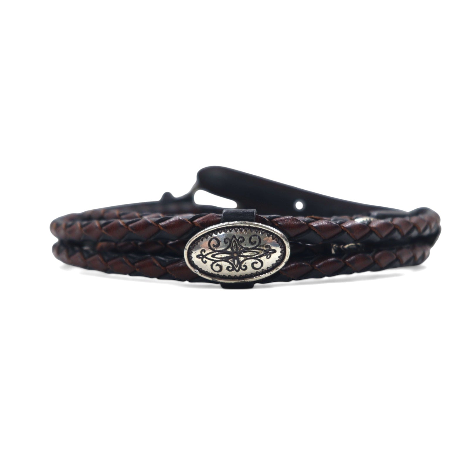 BRIGHTON Cintura in pelle con concho intrecciato argento nera L/34 in pelle, intrecciata 97010
