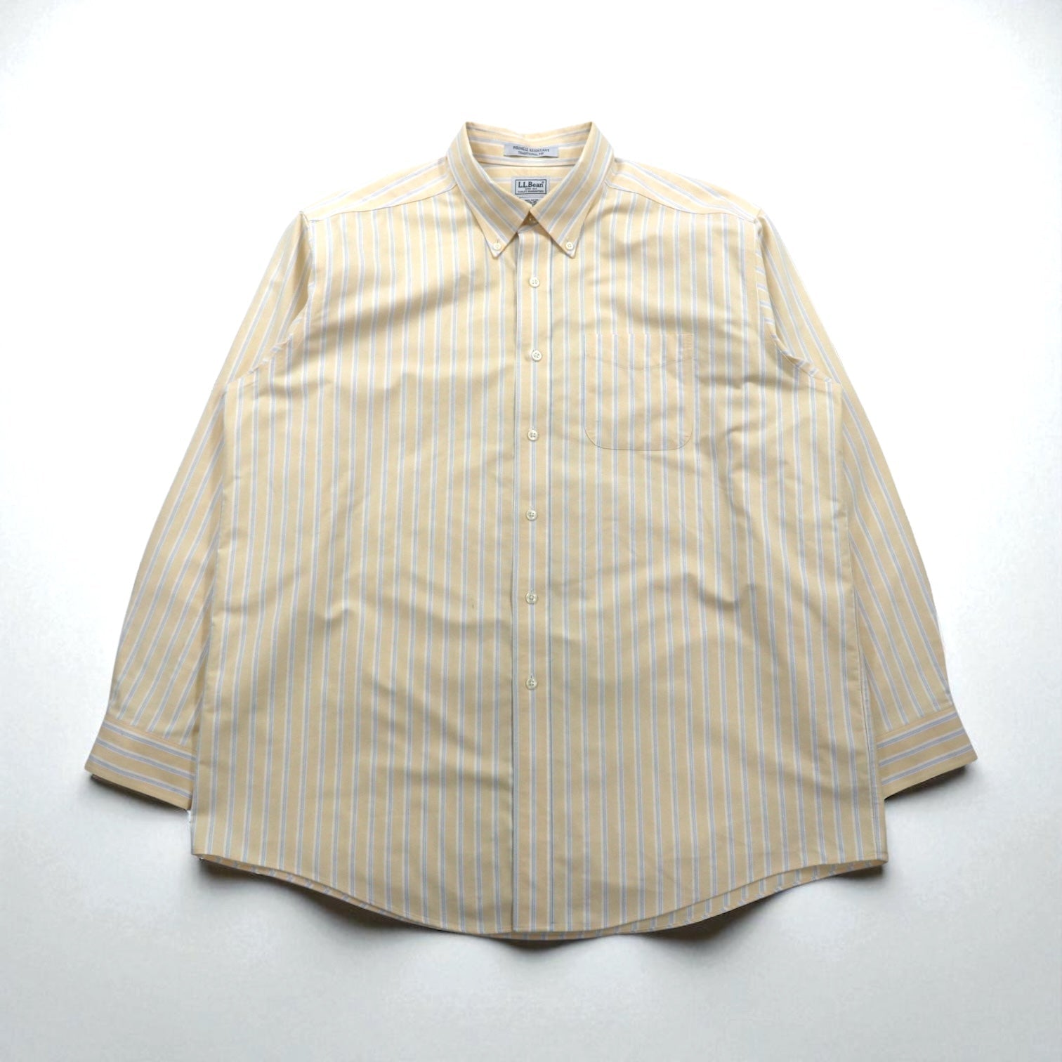 L.L.Bean Camicia Oxford button-down Traditional Fit XL A righe gialle Anti-piega WRINKLE RESISTANT 237816