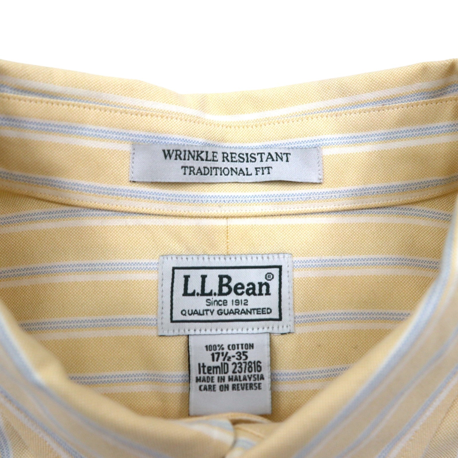 L.L.Bean Camicia Oxford button-down Traditional Fit XL A righe gialle Anti-piega WRINKLE RESISTANT 237816