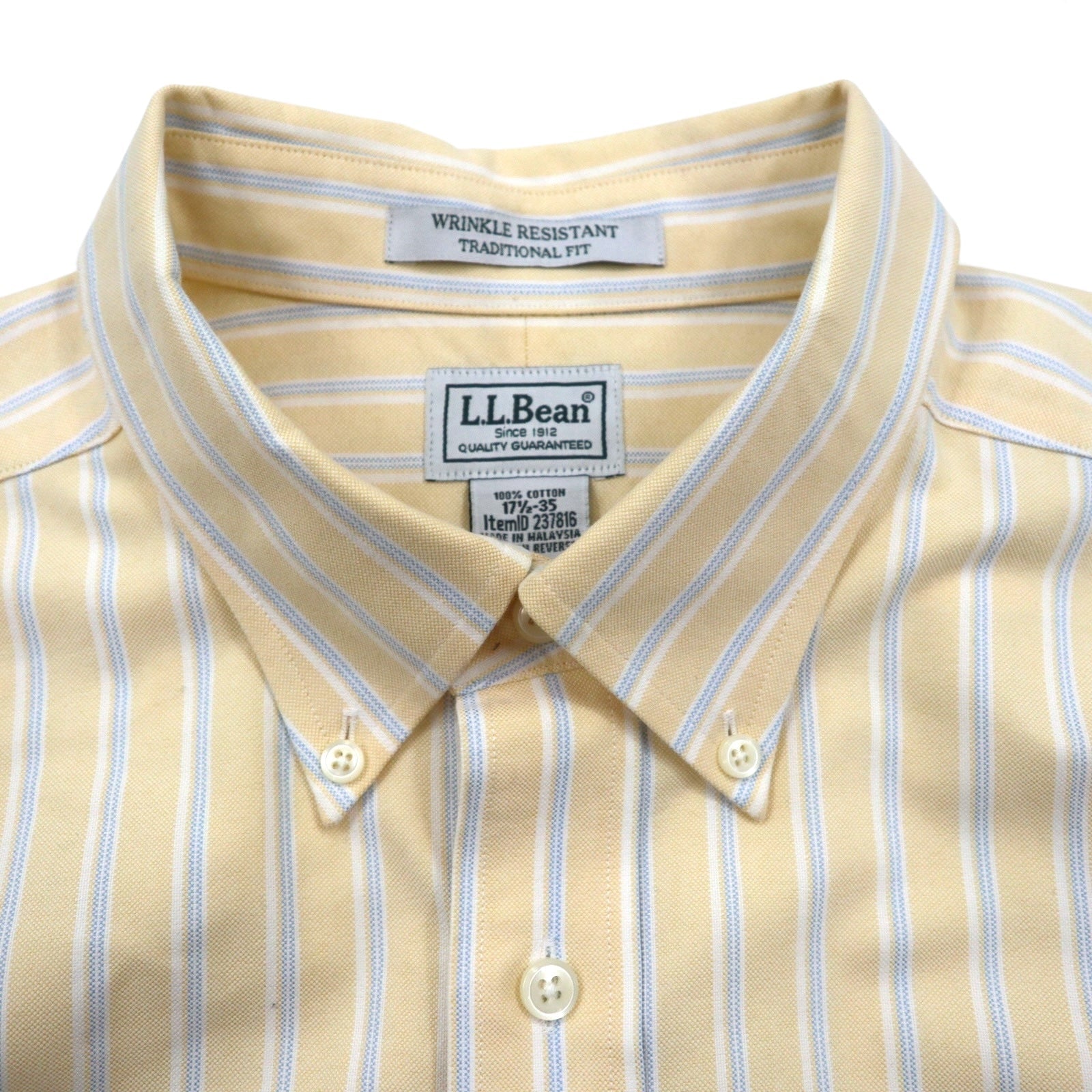 L.L.Bean Camicia Oxford button-down Traditional Fit XL A righe gialle Anti-piega WRINKLE RESISTANT 237816