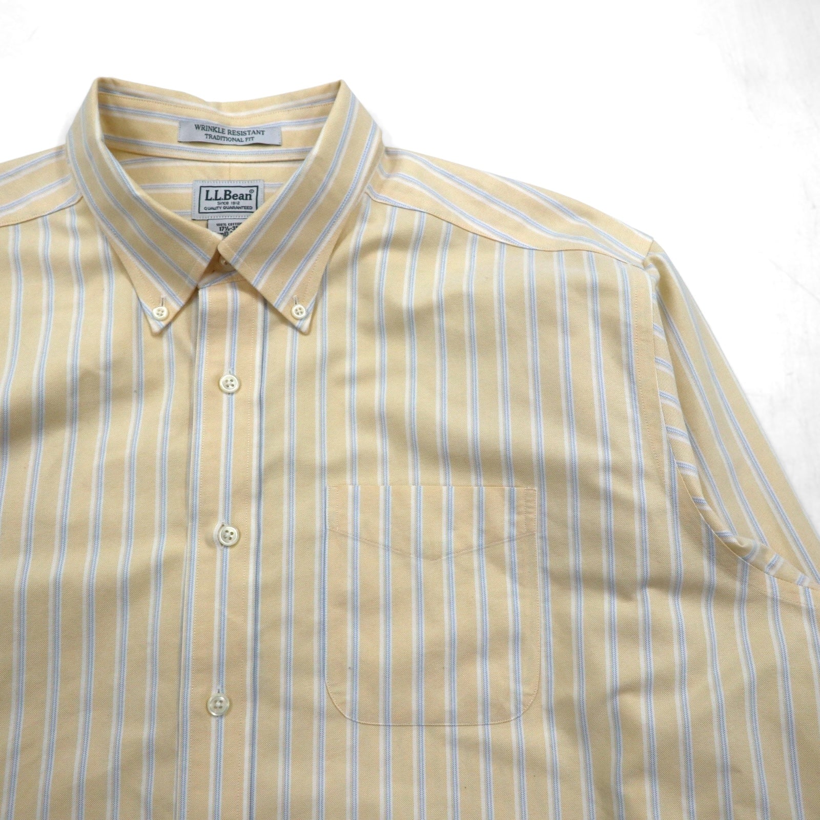 L.L.Bean Camicia Oxford button-down Traditional Fit XL A righe gialle Anti-piega WRINKLE RESISTANT 237816