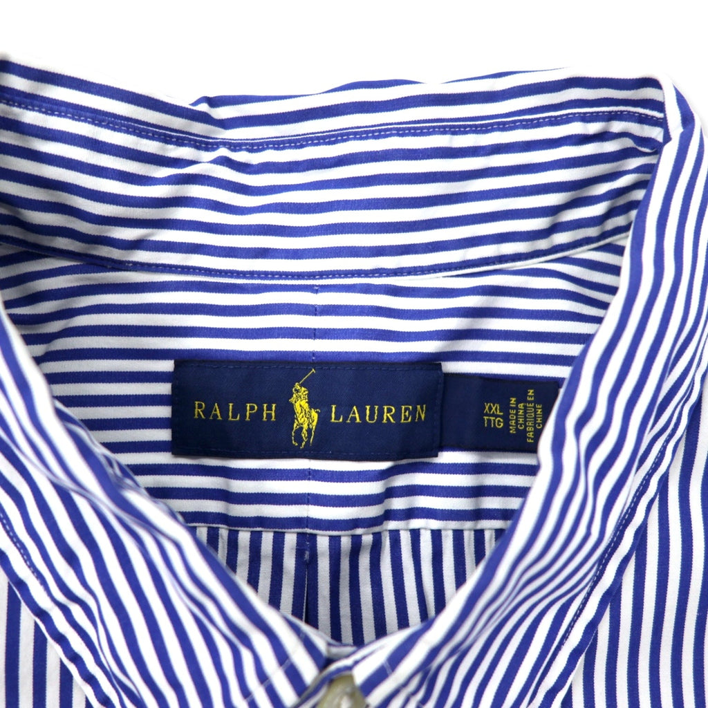 RALPH LAUREN Camicia Button Down XXL Blu a Righe Cotone Ricamo Small Pony