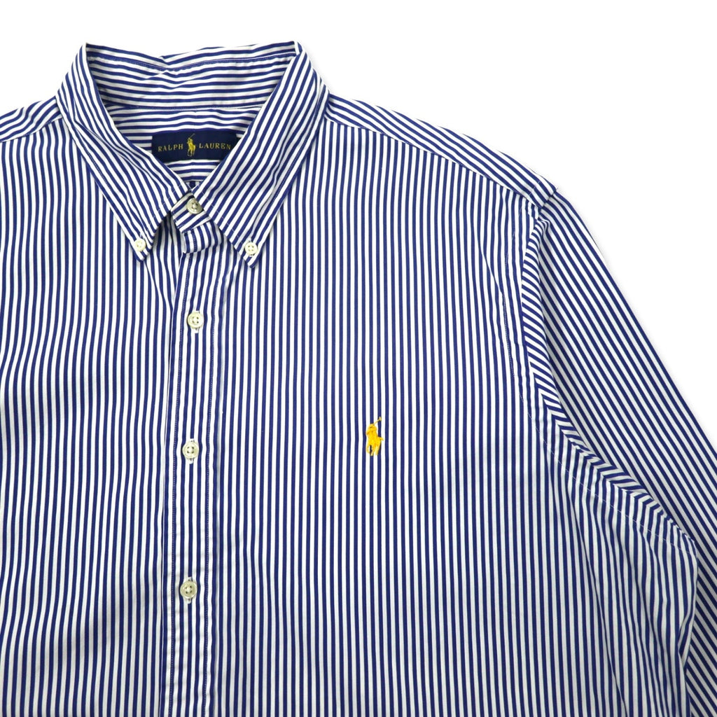 RALPH LAUREN Camicia Button Down XXL Blu a Righe Cotone Ricamo Small Pony