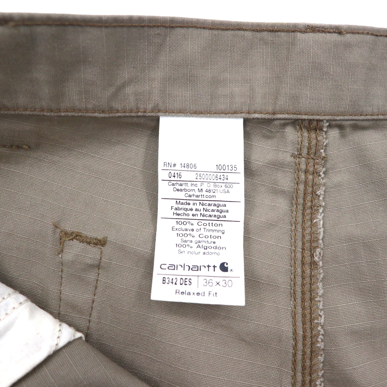 Carhartt Pantaloni cargo da lavoro Relaxed Fit in ripstop con doppia cucitura sulle ginocchia L beige COTTON RIPSTOP RELAXED FIT DOUBLE-FRONT CARGO WORK PANT B342 DES
