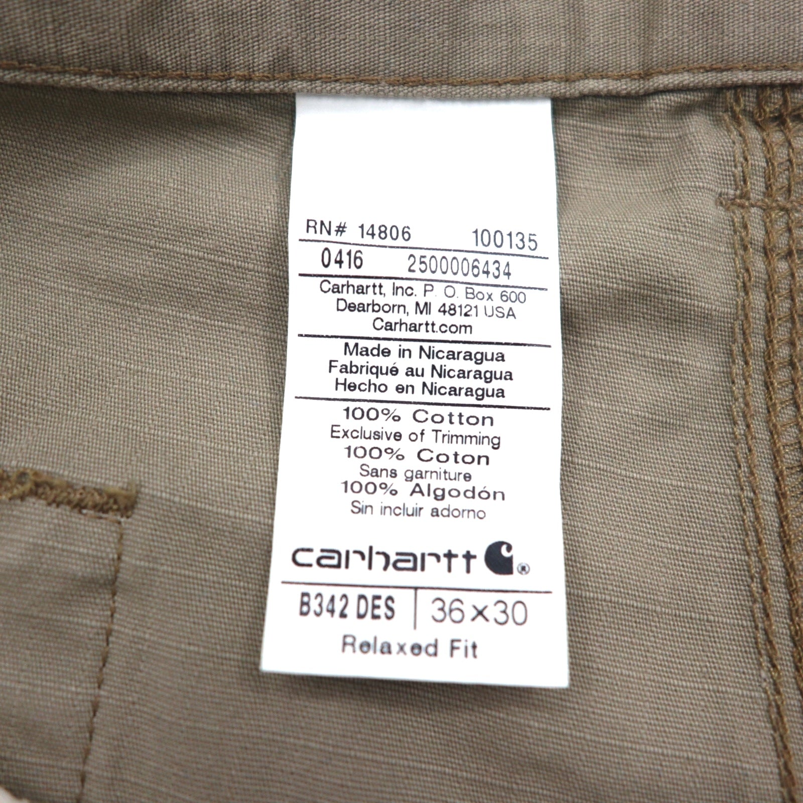Carhartt Pantaloni cargo da lavoro Relaxed Fit in ripstop con doppia cucitura sulle ginocchia L beige COTTON RIPSTOP RELAXED FIT DOUBLE-FRONT CARGO WORK PANT B342 DES