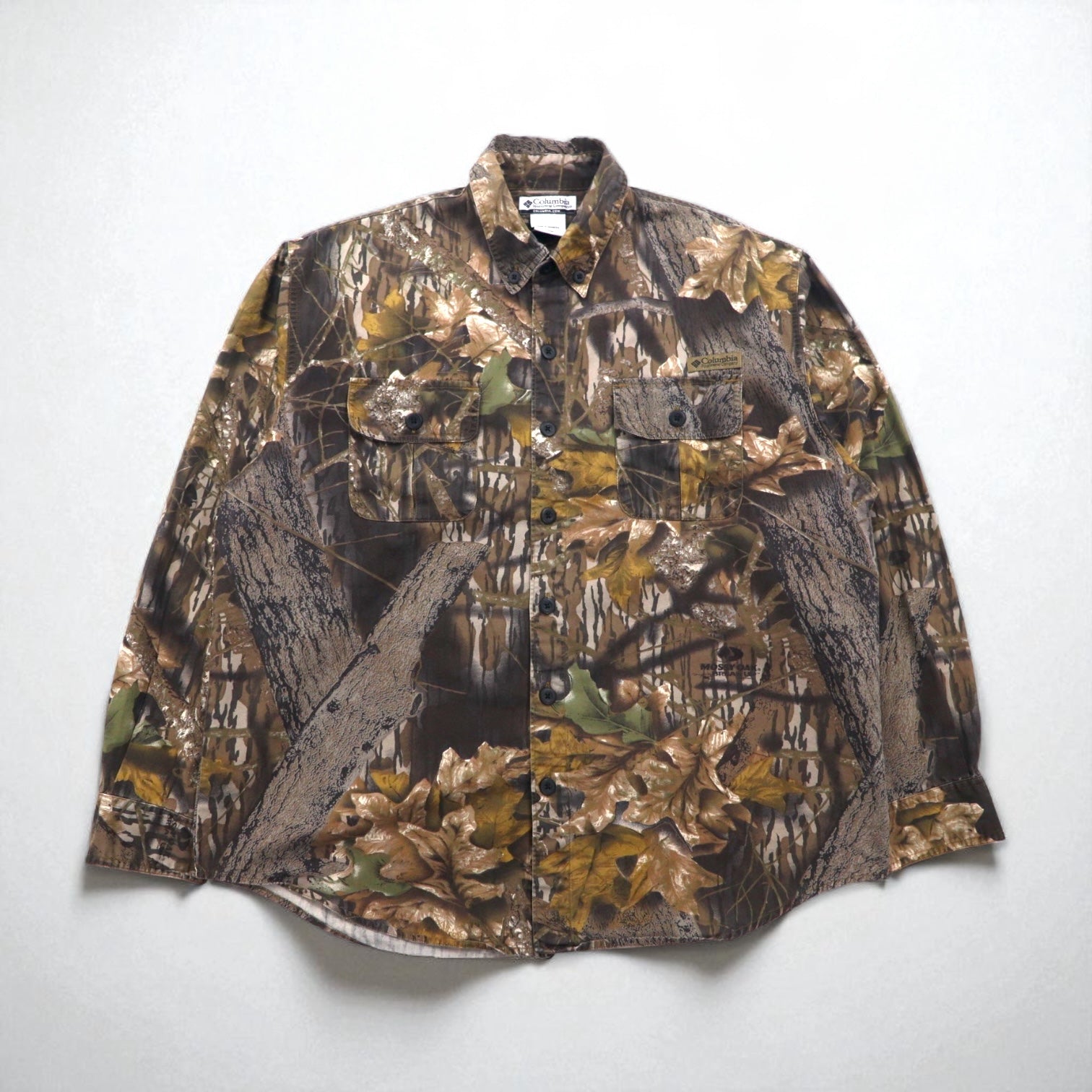 Columbia RealTree Camo Button-Down Work Shirt M Cachi Cotone HM7009