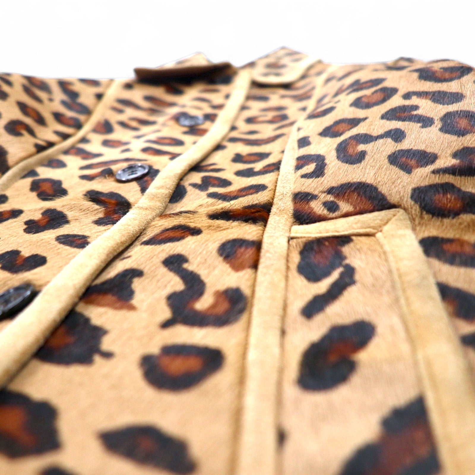 UNITED ARROWS SLITZ Giacca da motociclista in cavallino, taglia S, beige, leopardata, pelle bovina, stampa all-over animalier