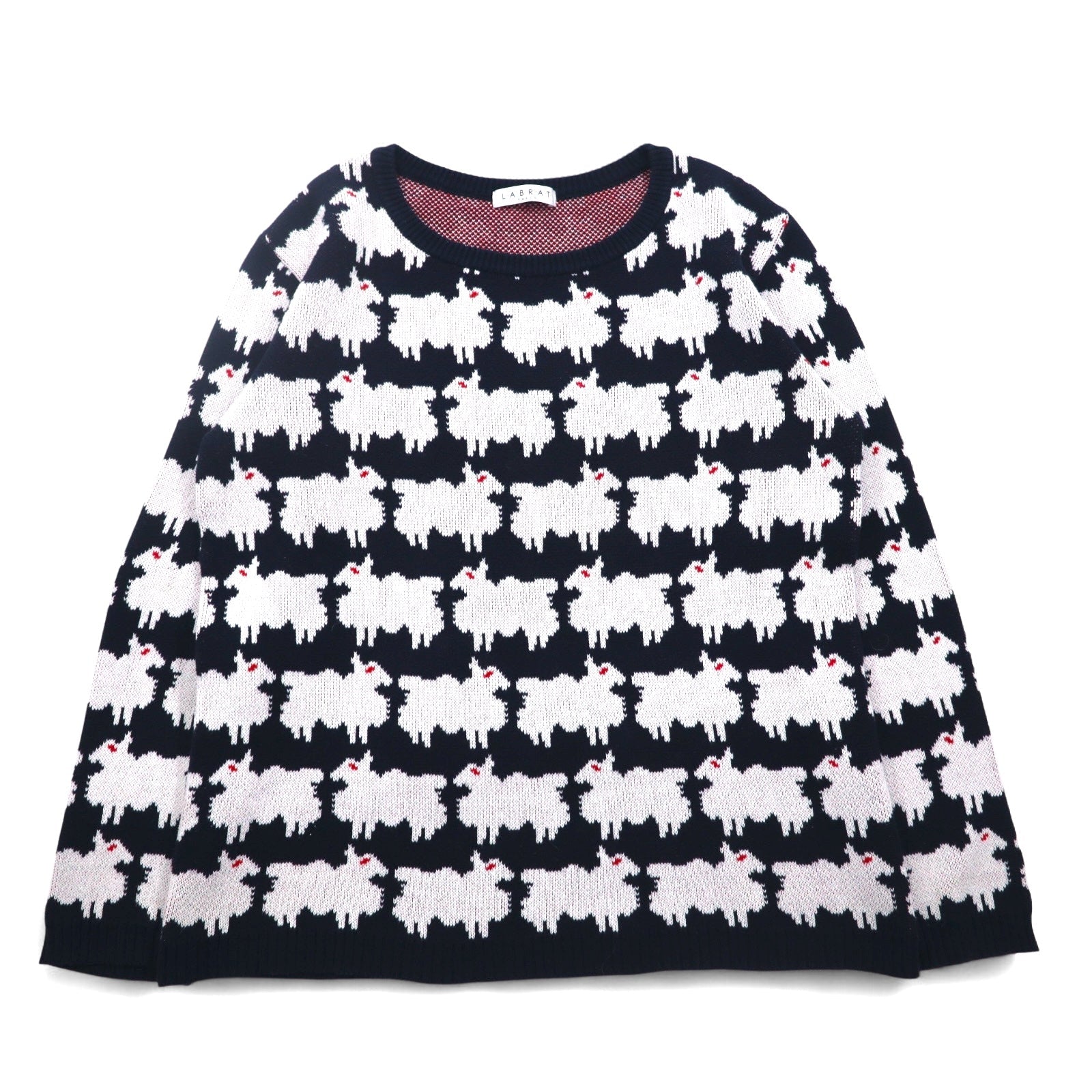 LABRAT × BEAMS コットン ニット セーター L ネイビー 総柄 アニマル 羊 SHEEP KNIT SP