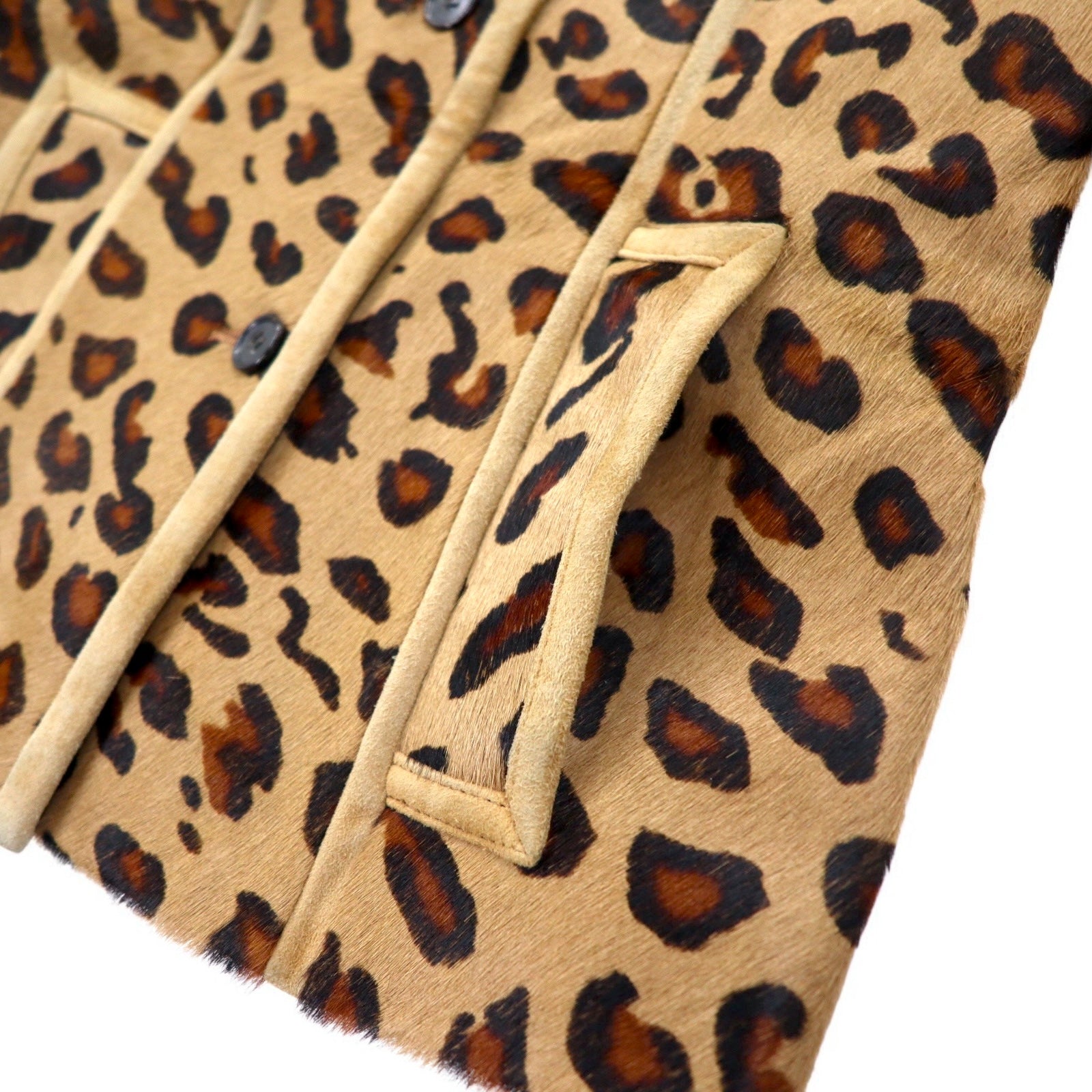 UNITED ARROWS SLITZ Giacca da motociclista in cavallino, taglia S, beige, leopardata, pelle bovina, stampa all-over animalier