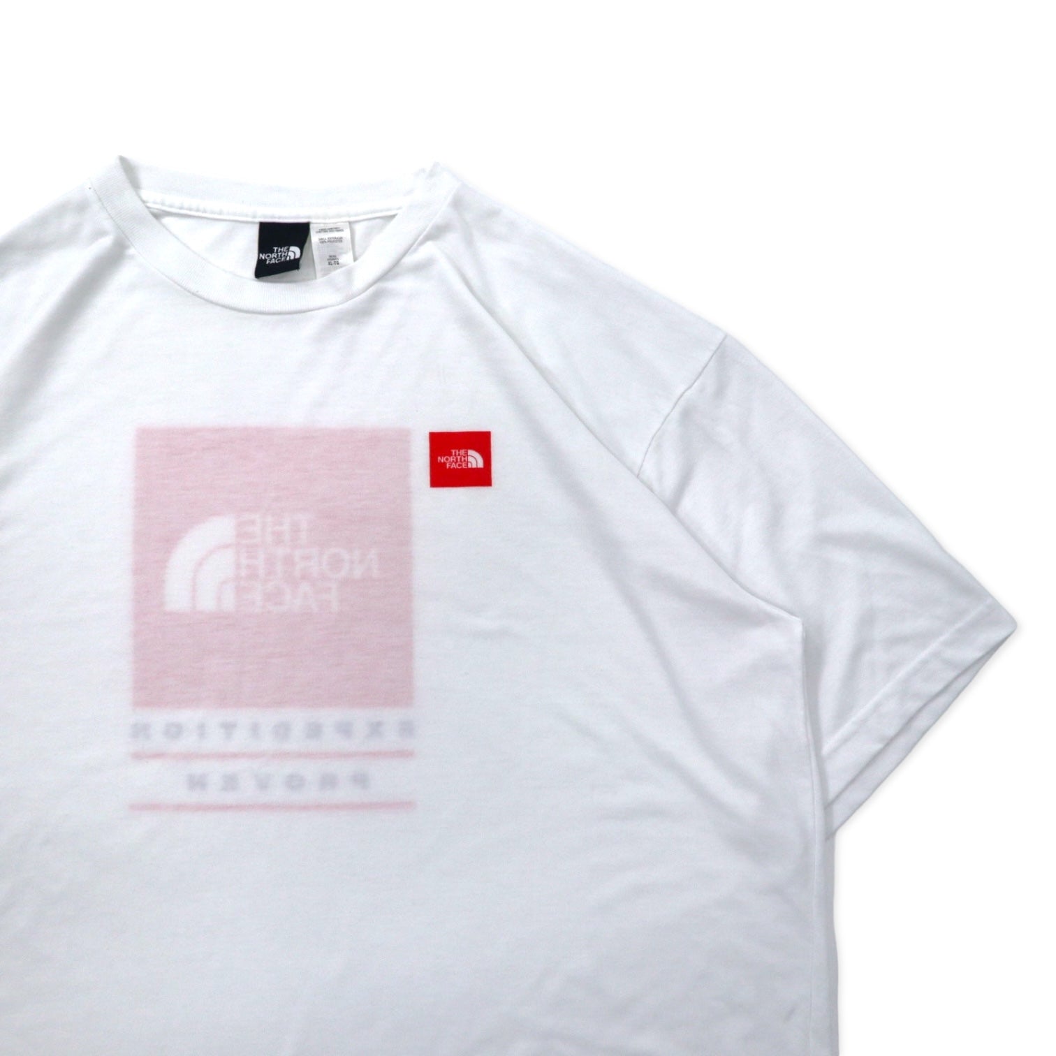 THE NORTH FACE T-shirt con stampa logo a scatola, prodotto negli USA, taglia XL, bianca, in poliestere, taglia grande