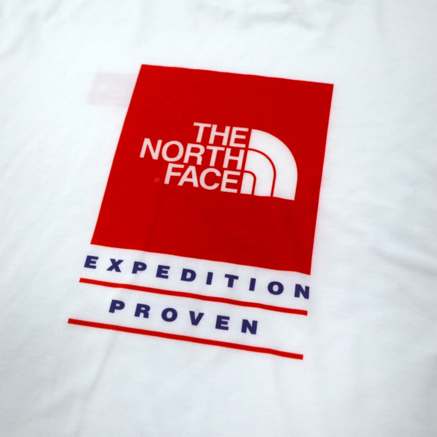 THE NORTH FACE T-shirt con stampa logo a scatola, prodotto negli USA, taglia XL, bianca, in poliestere, taglia grande
