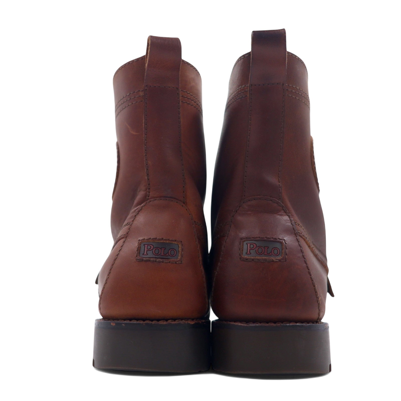 POLO RALPH LAUREN Stivali Ranger stringati 26.5cm marroni in pelle oliata con fibbia e logo