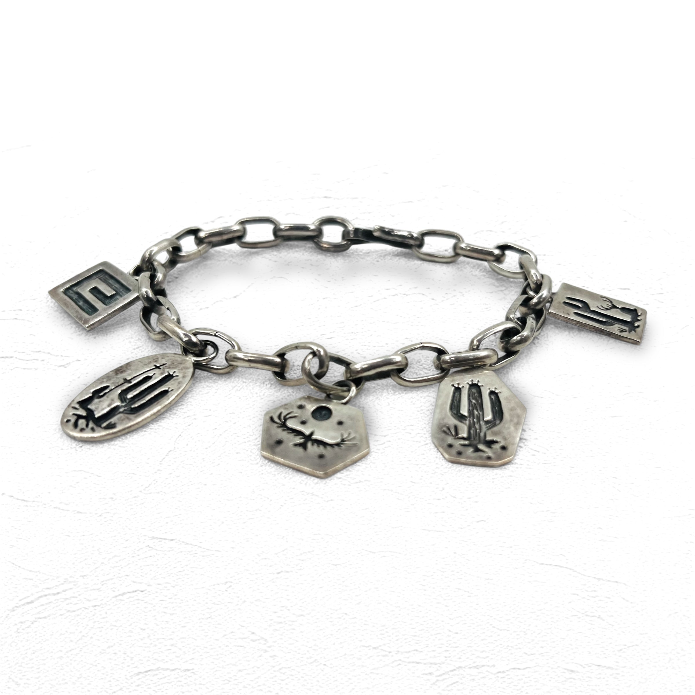 NAVAJO Gioielli indiani Timothy Lee Bracciale Navajo Argento Link Catena Sterling Stile Stampwork Tribale