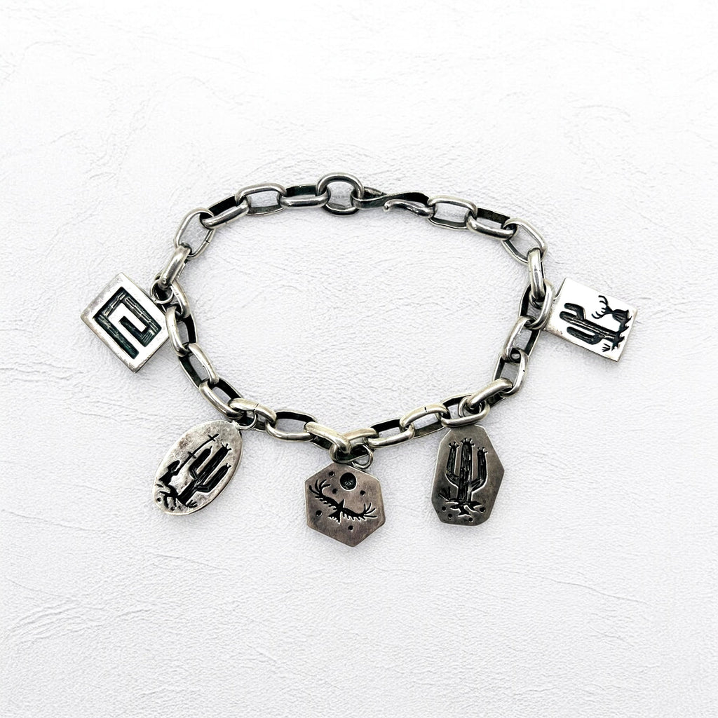 NAVAJO Gioielli indiani Timothy Lee Bracciale Navajo Argento Link Catena Sterling Stile Stampwork Tribale