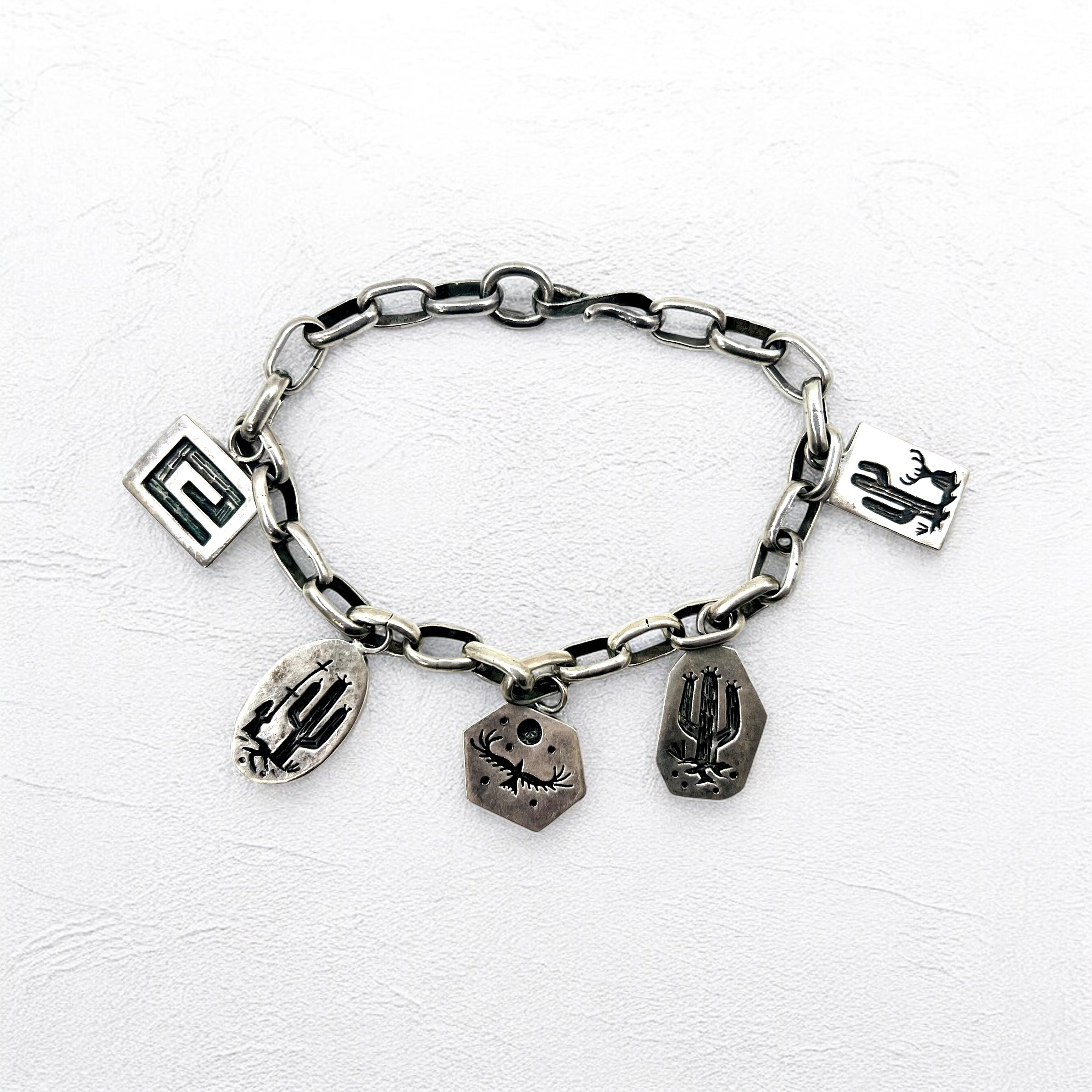 NAVAJO Gioielli indiani Timothy Lee Bracciale Navajo Argento Link Catena Sterling Stile Stampwork Tribale