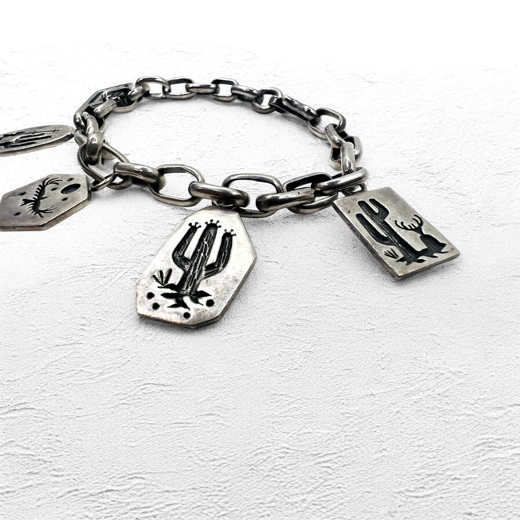 NAVAJO Gioielli indiani Timothy Lee Bracciale Navajo Argento Link Catena Sterling Stile Stampwork Tribale